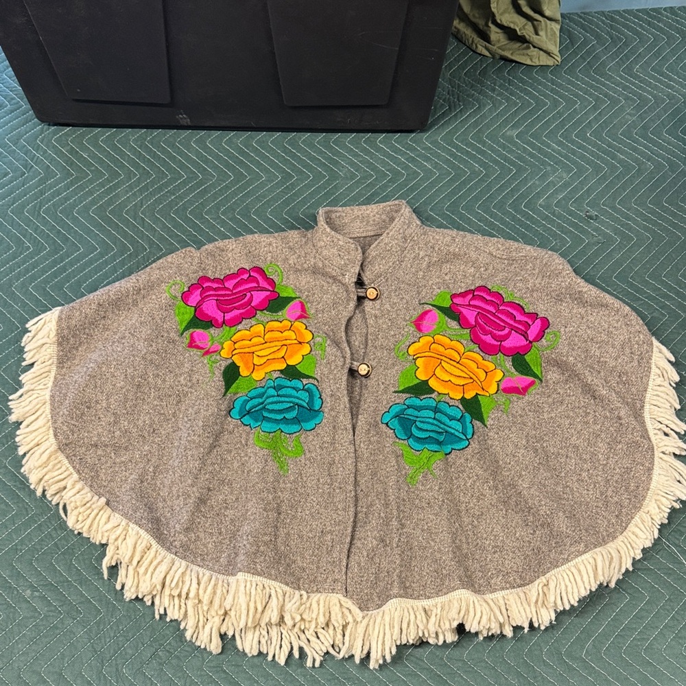 Floral Embroidered Gray Cape